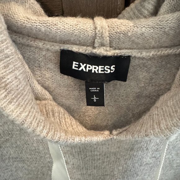Express Women’s Beige Knit Hoodie Sweater Size Large Cozy Neutral Pullover Large - Picture 4 of 7